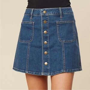 Altar'd State Blue Denim Button-Up Mini Skater Skirt